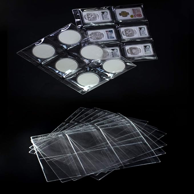 6 Pocket Coin Pages, 10 Sheets Plastic Coin Holders Stamp Collector Supplies for Coin Stamp Currency Collection