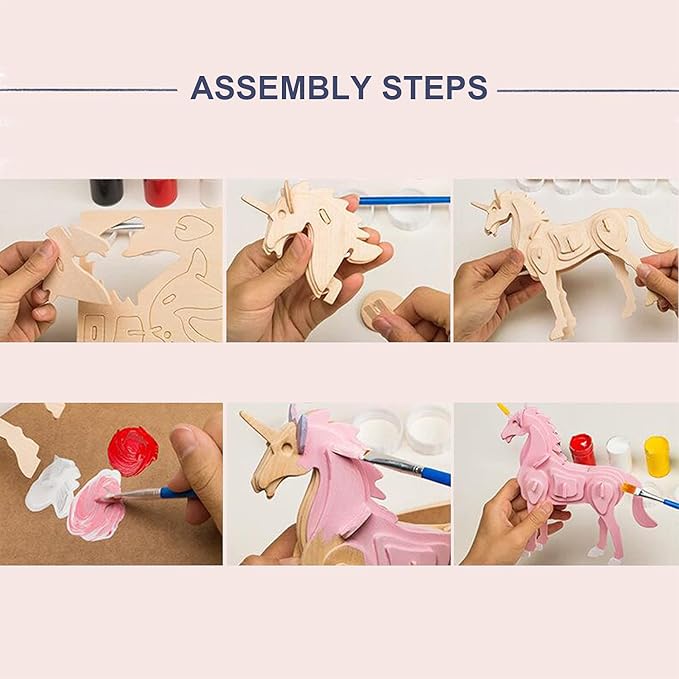 Georgie Porgy 3D Wooden Puzzles for Kids Toys Construction Woodcraft Kits DIY Model Puzzle Kits Birthday Gifts Pack of 3 (Butterfly Unicorn Flamingo)