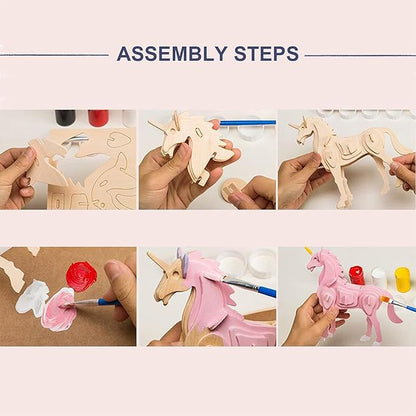 Georgie Porgy 3D Wooden Puzzles for Kids Toys Construction Woodcraft Kits DIY Model Puzzle Kits Birthday Gifts Pack of 3 (Butterfly Unicorn Flamingo)