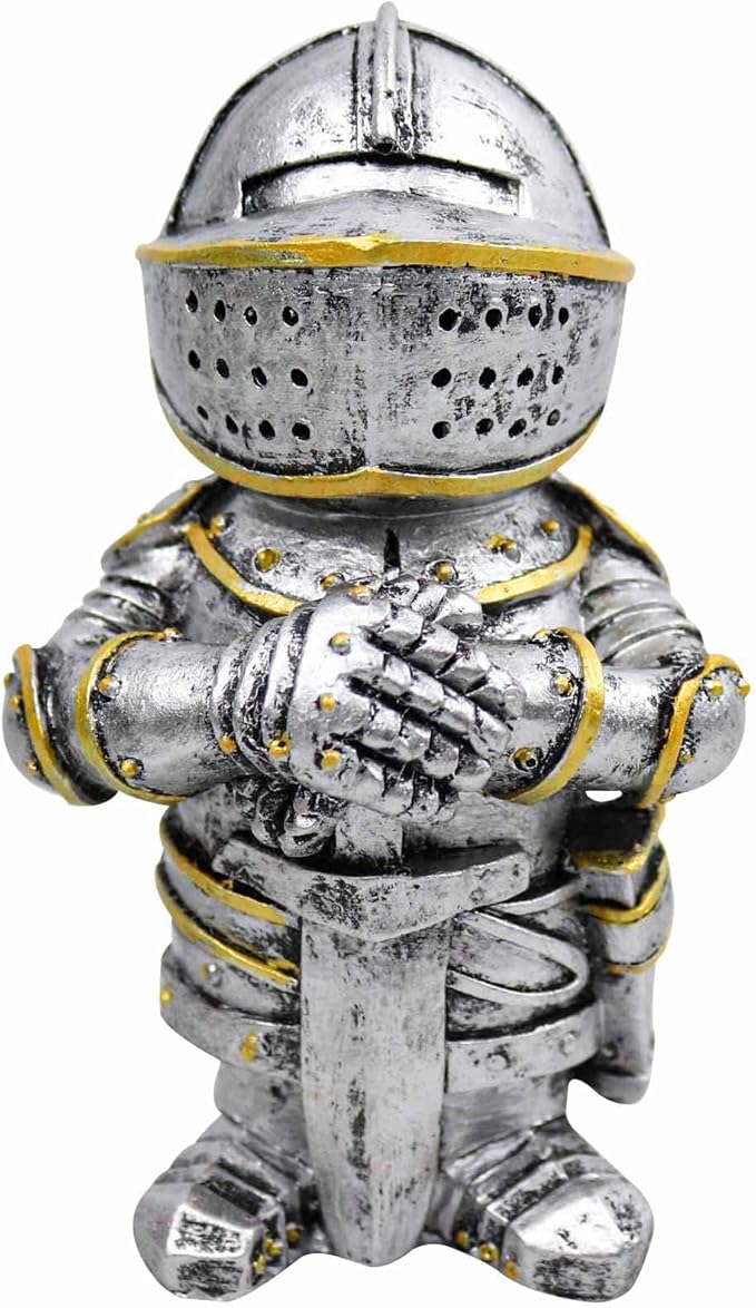 nezababy Knight Gnomes Guard Garden Statue Decoration Medieval Wee Crusader Battle Swordsman Fighting Outdoor Figurines Lawn Decor Resin (E)