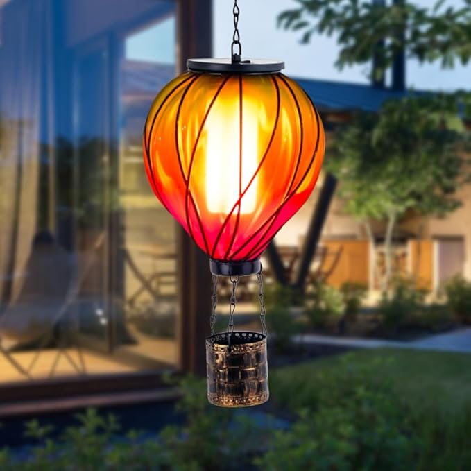 Colorful Solar Hot Air Balloon Lantern with Flame Flickering,Garden Decor Glass Hot Air Balloon Solar Lantern Outdoor Waterproof Hanging Light for Patio,Porch,Yard Mother Day Gifts for Women