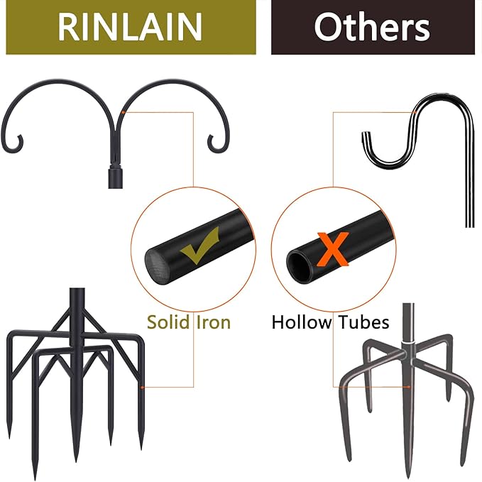 Bird Feeder Pole, Double Shepherds Hooks for Outdoor, 5 Base Prongs Adjustable Stand for Hanging Heavy Duty Feeders, Plant Baskets, Garden Plant Hanger Stands (78Inch, 2 Pack)