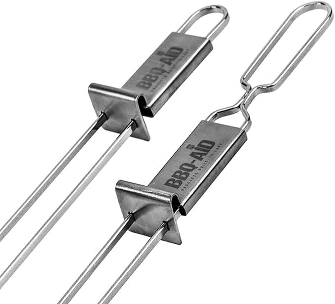 BBQ-AID Premium Barbecue Double Pronged Stainless Steel Skewers for Grilling - Quick Release Kebab Sticks for Veggies & More