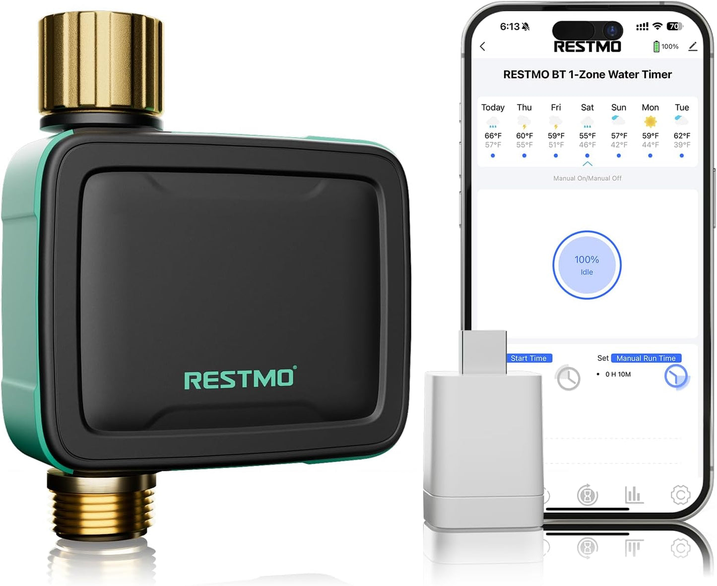 RESTMO Smart Sprinkler Timer with Flow Meter, Water Timer for Garden Hose, Brass Inlet & Outlet, Automatic Lawn & Yard Irrigation Watering System, APP Remote Control (2.4Ghz WiFi Connection)