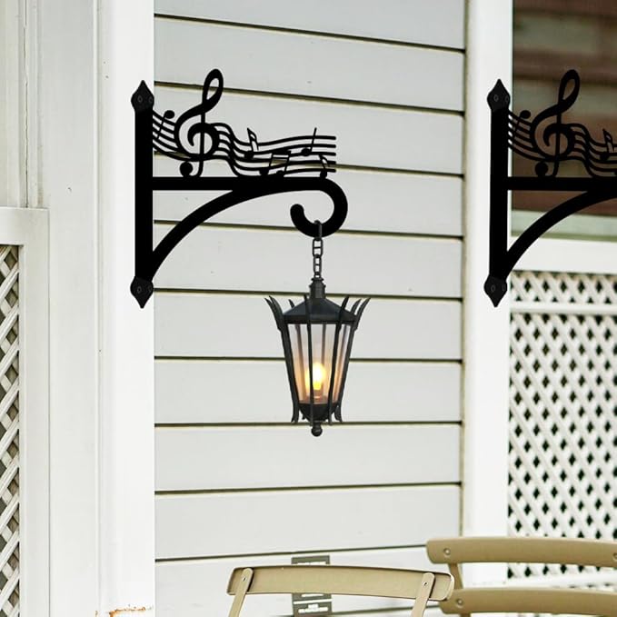 peacoblue Iron Plant Hangers Hooks for Outdoor Indoor Hanging Plants Flower Fern Pots Lantern Bird Feeder,12"x13.8" Weather Resistant Metal Wall Holder for Porch Garden Farmhouse(Music Notes)
