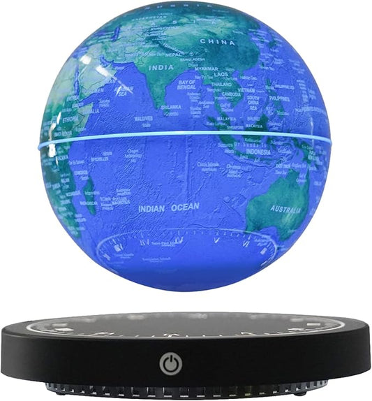 6" Magnetic Levitation Floating Globe Anti Gravity Rotating World Map with LED Light 7 Colors Display Floating Globe for Children Educational Gift Home Office Desk Decor (Blue-Clock Base)
