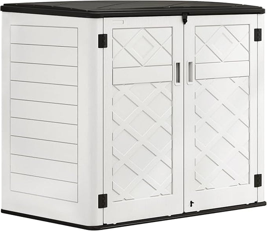 HOMSPARK Storage Shed Weather Resistance, Multi-Purpose Outdoor Storage Cabinet for Backyards and Patios, Horizontal Storage Shed for Lawnmower, Patio Accessories (Off-White, Large - 48 cu.ft)