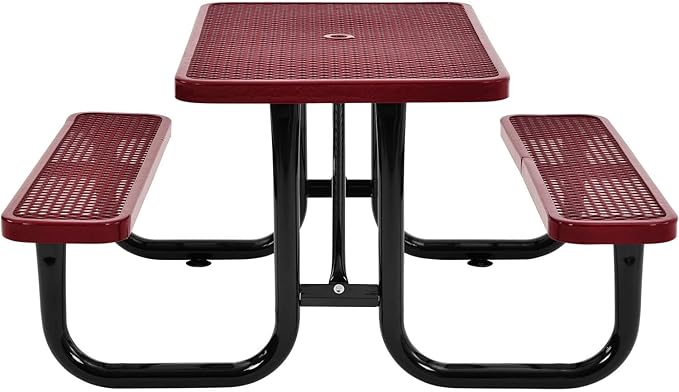 Global Industrial 4 ft. Expanded Metal Rectangular Outdoor Steel Picnic Table, Red