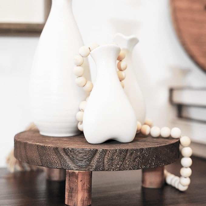 Yangbaga 2pcs Wooden Stool Display Stand, 8.46IN Round Plant Stand Wood-Flower Pot Supports Plant for Indoor Outdoor Home, GardenPatio Decorative