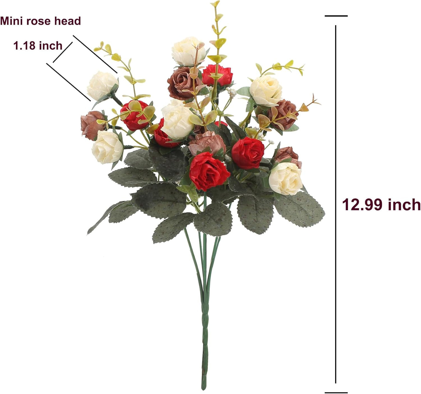 Duovlo 7 Branch 21 Mini Rose Heads Artificial Flowers Bouquet Wedding Home Office Decor,Pack of 2 (2 PCS Red)