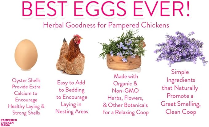 Pampered Chicken Mama Best Eggs Ever! Nesting Herbs for Chickens (16 Ounce/1 Pound) for Chicken Nesting Boxes Calcium Supplement for Chickens | Chicken Feed Supplies, Hen Treats for Coops (1 Bag)