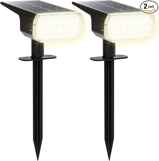 Solar Spot Lights Outdoor, 3 Lighting Modes Solar Outdoor Lights for Garden Yard Outside Landscape, 2 Pack Warm