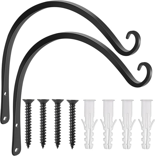 Gtongoko 2 Pack 14 Inch Plant Hangers Outdoor Metal Hanging Plant Bracket Bird Feeder Plant Hooks for Hanging Flower Basket, Wind Chimes, Solar Lanterns, Black