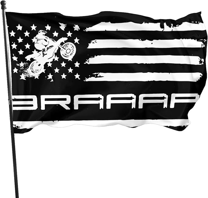Braaap Motocross Dirt Bike American Flag 3x5 Ft Indoor/Outdoor Yard Garden Lawn Holiday Decoration Banner Sign