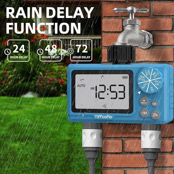 Sprinkler Water Timer Outdoor, 2 Outlets Digital Pogrammable for Garden Hose, Irrigrtion Timer with Rain Delay and Manual Mode (2 Packs)