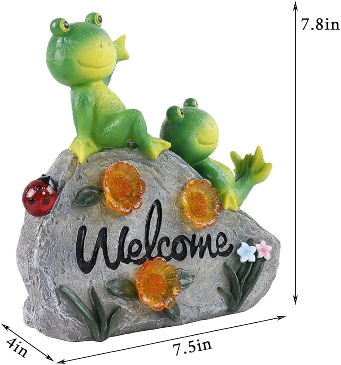 Solar Garden Outdoor Statues Solar Frog Garden Decor Lawn Decor Frog Figurine for Patio with 4 LED Light Cute Frog Face with Solar Lights Gardening Gifts for Mom, Green