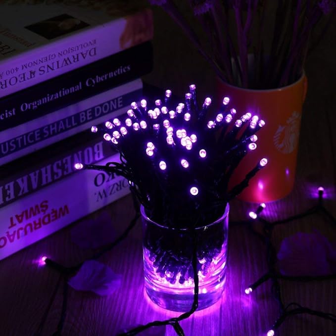 Toodour Solar Christmas Lights Outdoor, 200 LED 8 Modes Christmas String Lights, Waterproof Solar Light String for Garden, Patio, Fence, Holiday, Party, Balcony, Outdoor Christmas Decorations - Purple