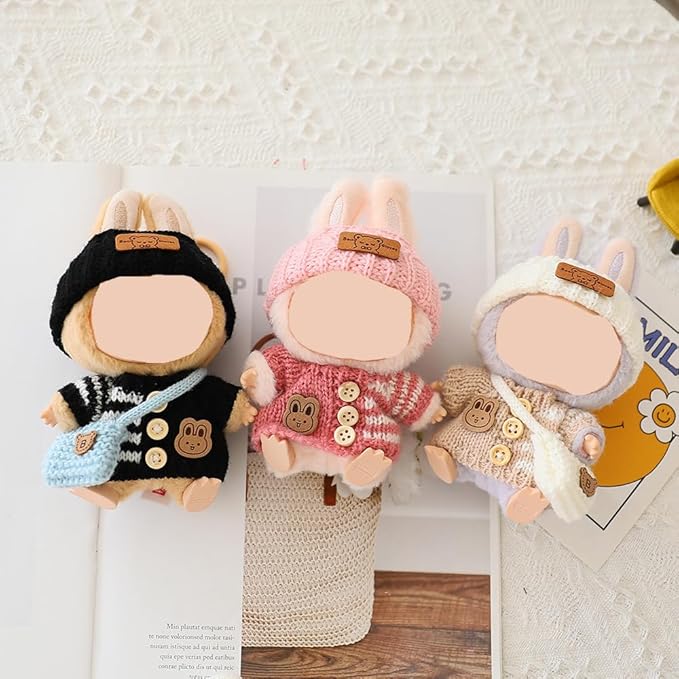 (4 Pack) Clothes for Labubu Doll(NO Doll),Premium Clothes for Dolls Accessories,Handcrafted Crochet 3 Pieces Outfit Set Suitable for Labubu15&17cm,Adorable Dress-Up Accessories for Labubu