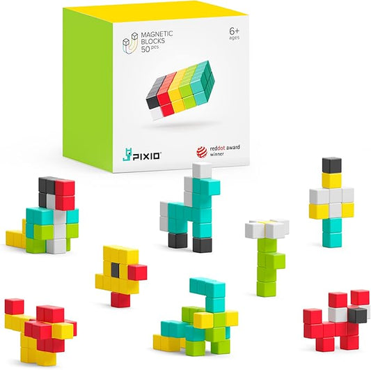 PIXIO-50 - Tiny Magnetic Blocks Building Toy in The Pixel Art Style with Free App - 5/16" Plastic Cubes with 6 Magnets Inside - Open Ended Toy - Creativity Toy for Ages 6+