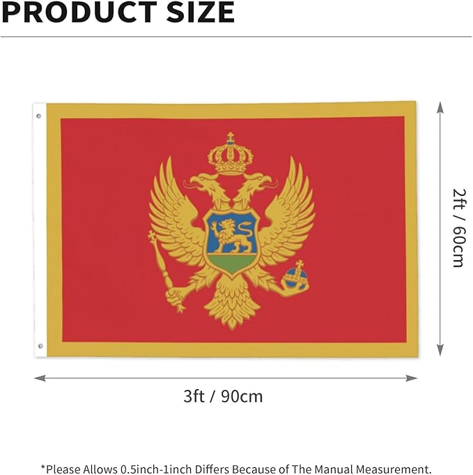 Montenegro Flag Garden Yard House 2x3 ft Flags Double Sided Print Banner Indoor Outdoor Party Home Decorations for Boat Dorm House Balcony