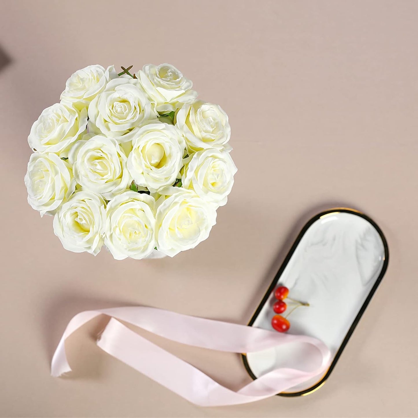 Hawesome 12PCS Artificial Silk Flowers Realistic Roses Bouquet Long Stem for Home Wedding Decoration Party (12PCS-Cream White 1)