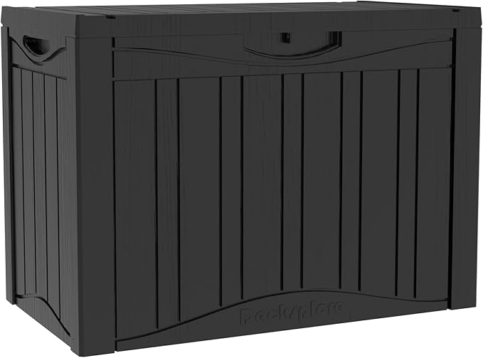50 Gallon Plus Outdoor Storage Box, Waterproof Resin Deck Box for Patio, Pool, and Garden, Lockable Bin for Cushions, Tools, and Accessories, UV-Resistant, Black