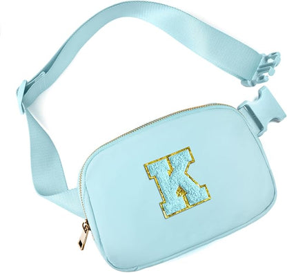 Gitus Gifts for 8 9 10 11 12 Year Old Girls Belt Bag Fanny Pack Crossbody Bags with Initial Letter Patch Cute Stuff Birthday Gifts for Teen Girls Women Personalized Trend Stuff (Icing Blue-K)