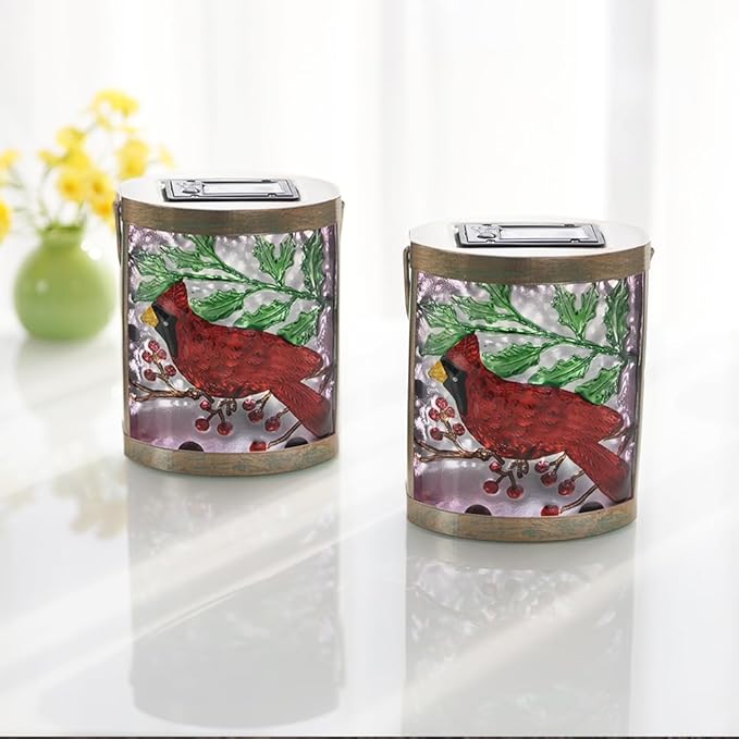 2 Pack Cardinal Solar Lanterns Outdoor Waterproof, Hanging Tabletop Solar Lantern for Garden Yard Patio