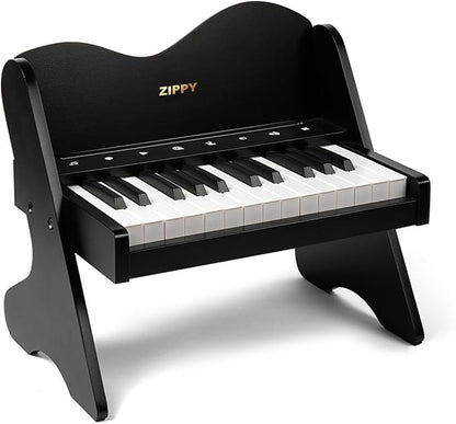 ZIPPY Kids Piano Keyboard, 25 Keys Digital Piano for Kids, Touch Sensitive Control Panel, Volume Adjustable, Mini Music Educational Instrument Toy, Wood Toy for Toddlers Girls Boys (Black)