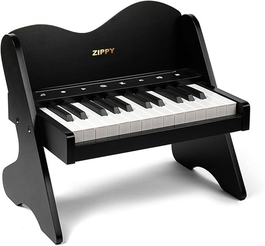 ZIPPY Kids Piano Keyboard, 25 Keys Digital Piano for Kids, Touch Sensitive Control Panel, Volume Adjustable, Mini Music Educational Instrument Toy, Wood Toy for Toddlers Girls Boys (Black)