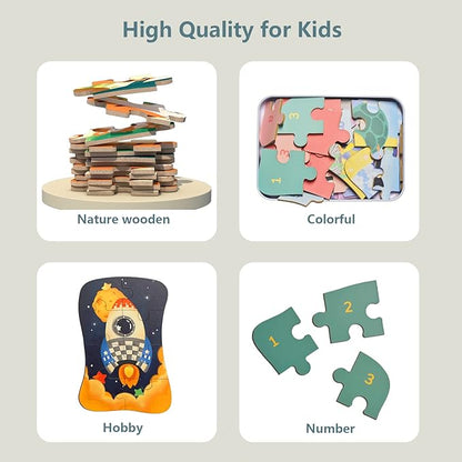 Wooden Floor Puzzles Set for Toddler Age 2-4 Easy 5 Pack 4 to 12 pcs Large Ocean Animal Beginner Puzzles for Early Educational Toy