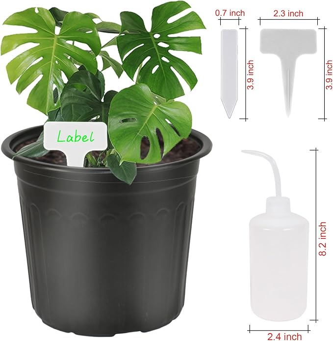 60-Pack 2 Gallon Flexible Plastic Plant Pots with 50Pcs Plant Labels,Thickened Soft Seed Starting Container for Indoor Outdoor Plants, Seedlings, Vegetables, Succulents and Cuttings