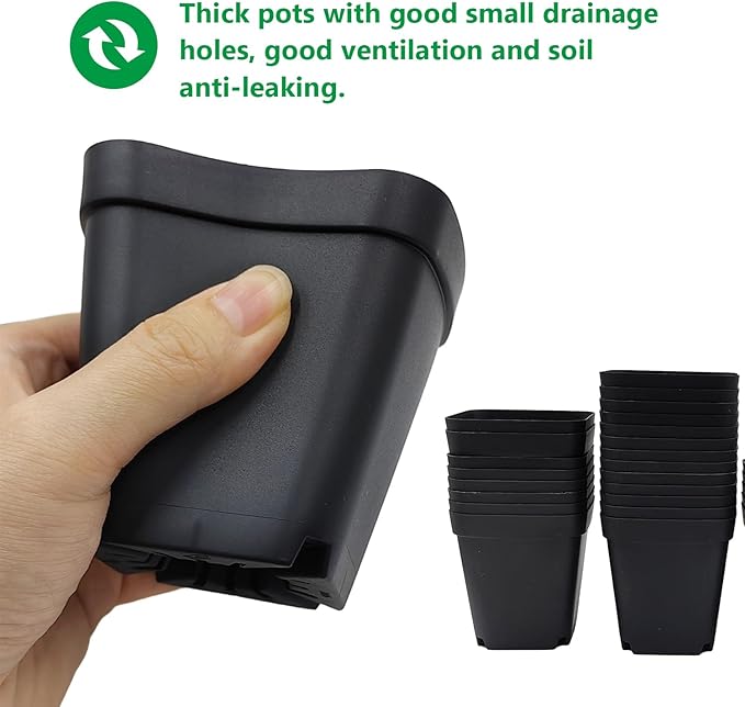 Square Nursery Pots 3" 120Pcs Deep Succulent Plastic Pots Small Flower Planter Seeds Starter Germination Pots with Drainage (Black,2.7Inches,120Pcs)