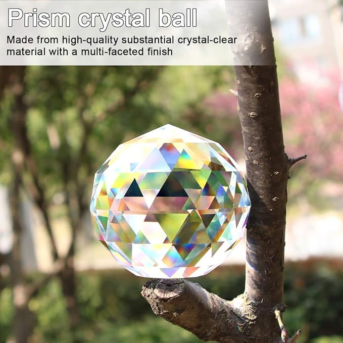 Clear Crystal Suncatcher Ball Prism Glass Sphere Faceted Gazing Ball Rainbow Maker Window Prisms Suncatcher for Window, Sun Catcher(80mm/3.15inch)