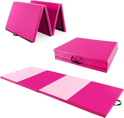 Giantex 4'x10'x 2" Gymnastics Mat, 4-Panel Folding Aerobics Exercise Mat w/Hook & Loop Fastener, Carrying Handle, Portable Tumbling Mat for Stretching Yoga Cheerleading Martial Arts