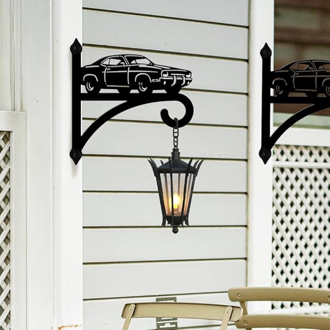 peacoblue Iron Plant Hangers Hooks for Outdoor Indoor Hanging Plants Flower Fern Pots Lantern Bird Feeder,11.8"x13.6" Weather Resistant Metal Wall Holder for Porch Garden Farmhouse(Retro Car)