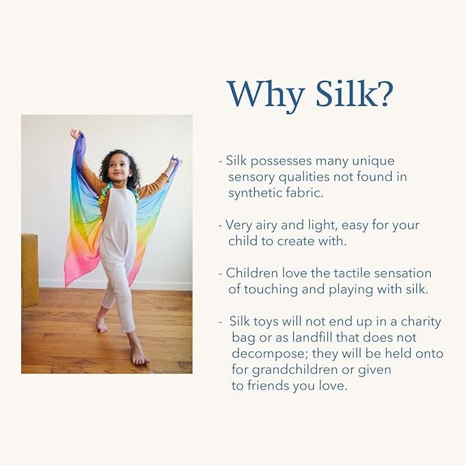 Sarah's Silks Rainbow Fairy Wings | Butterfly Costume for Kids, Real Natural Silk Montessori Waldorf Toys Dress Up for Pretend Play | Hand Dyed Toy for Girls and Boys Ages 3-8