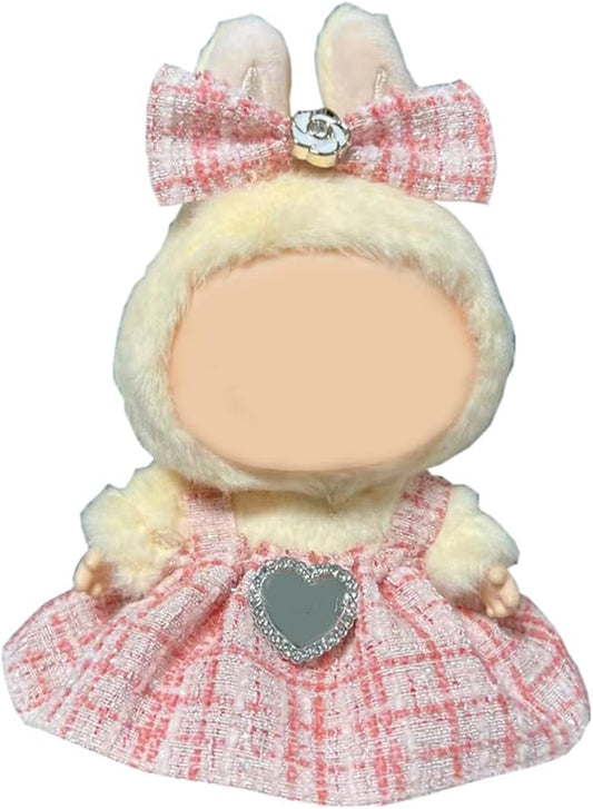 17cm Doll Clothes Set for 5.91-6.7“ (15-17cm) Dolls, Cute Premium Fashion Doll Outfit with Accessories for LA BUBU-Light Pink Plaid Tweed Dress +Plaid Bow