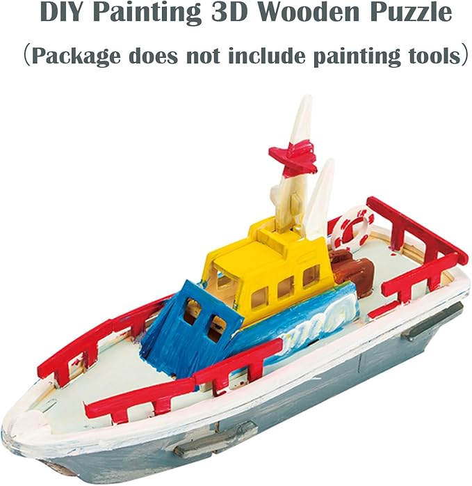 Georgie Porgy 3D Wooden Puzzles for Kids Toys Construction Woodcraft Kits DIY Model Puzzle Kits Birthday Gifts Pack of 2 (Civil Airplane Yacht)