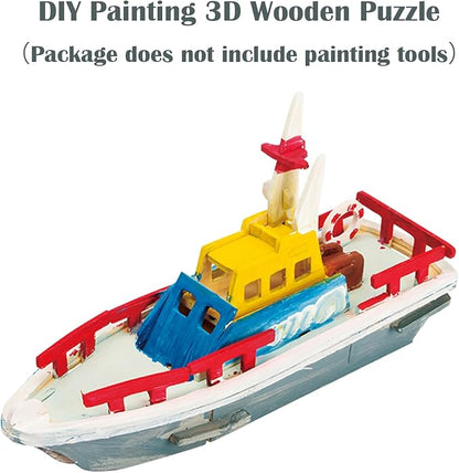 Georgie Porgy 3D Wooden Puzzles for Kids Toys Construction Woodcraft Kits DIY Model Puzzle Kits Birthday Gifts Pack of 2 (Civil Airplane Yacht)