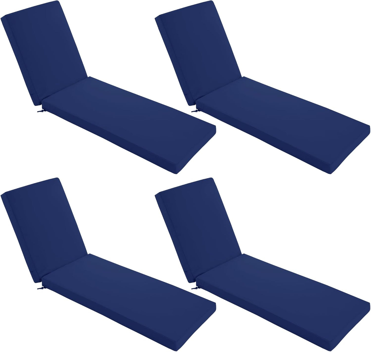 Chaise Lounge Cushions Outdoor Set of 4 - Waterproof and Fade Resistant Sun Lounger Replacement Cushions - Patio Lounger Pads with Removable Cover for Pool, Deck, 80 x 26 x 3 Inch, Navy