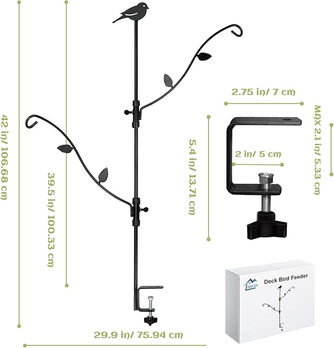 Deck Bird Feeder with Multi-Hooks and Adjustable Branches for Porch