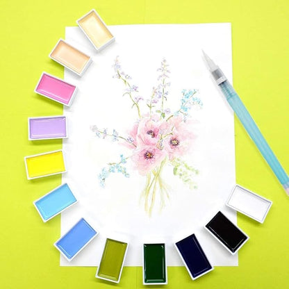 Kuretake GANSAI TAMBI Watercolor Paint Set 12 Colors Set - Nuance Color, Professional-Quality, for Artists, Beginners, kids, Non-Toxic, Made in Japan