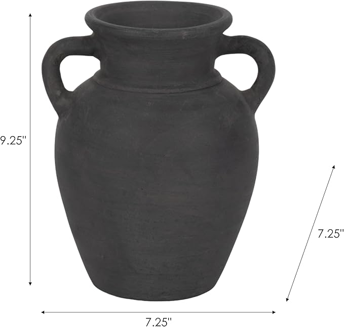 Sagebrook Home Black Boho Terracotta Vase - Amphora-Style Decorative Flower Holder for Home, Office & Living Room - 9" Black