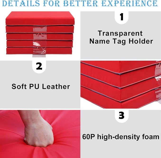 JOYMOR 2-Inch Thick 2-Fold 3 Sections Rest Mat, 5-Pack, Portable Toddler Bed with Name Tag Holder, Sleeping/Nap Floor Mat, Portable Toddler Mat, Great for School, Daycare, Travel, and Home