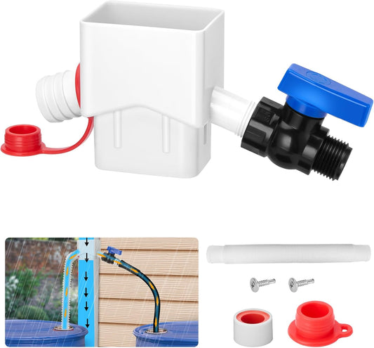 Downspout Diverter, WADEO Rain Barrel Diverter Fits for 2"x 3" Standard Downspout, Rainwater Collection System with Two Water Outlets to Collect Rainwater from Gutter, with 5FT Hose