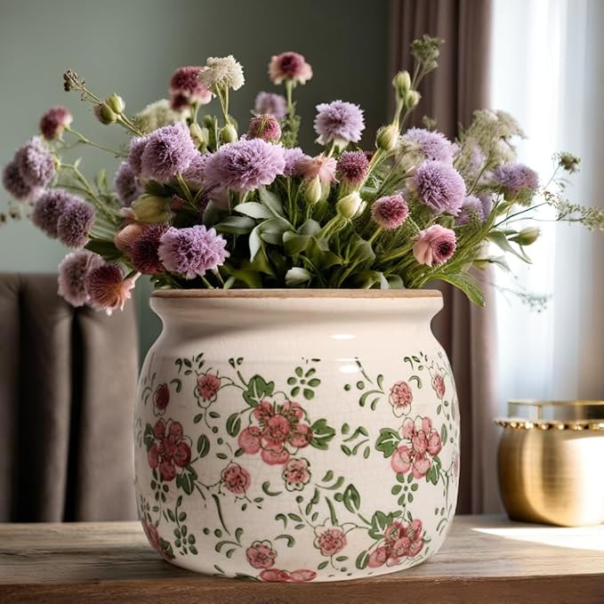 Ceramic Planters for Indoor Plants, Plant Pots with Drainage Hole, 6.29in. Flower Pots for Indoor Plants, Planters & Succulent Pots, Crackle Glaze Finish Plant Pots Indoor, Red Green