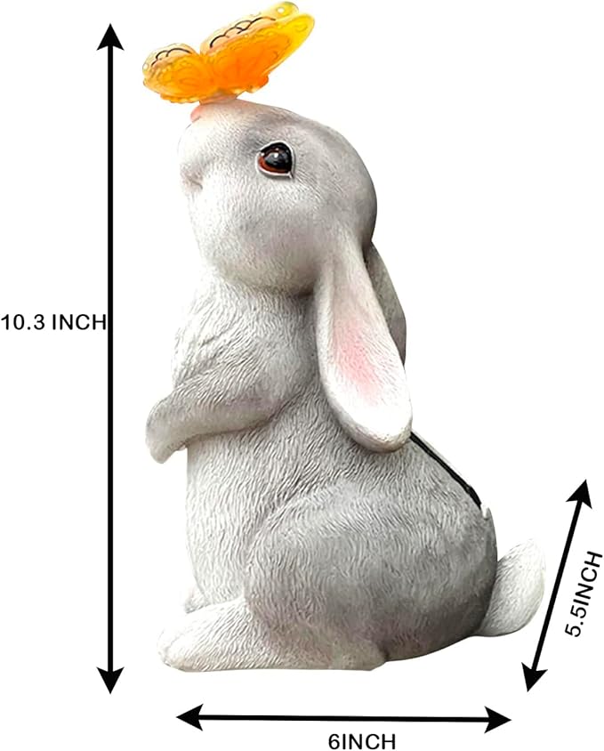 Solar Outdoor Garden Statues Decor-Rabbit Statue with Solar Butterfly Light 7 Colors Change for Patio Lawn Ornament Thanksgiving for Mom Grandma Kids, Bunny with Color Change