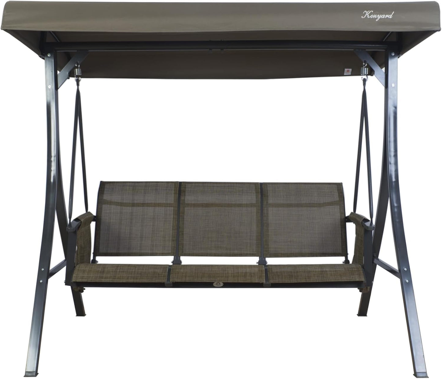 Kozyard Brenda 3-Seat Patio Swing Chair, Outdoor Porch Swing Glider with Adjustable Canopy, Side Pouches, Breathable Seat and Back, for Garden, Poolside, Backyard (Taupe)