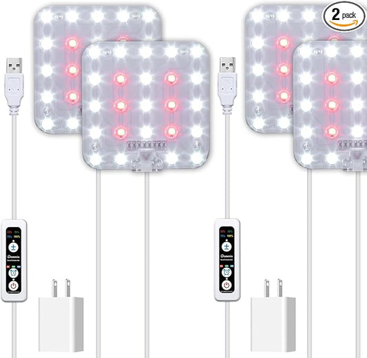 DOMMIA Grow Light, Square 4 Dimmable Full Spectrum High PPFD with Optical Lens, Auto on/Off and 6/12/16H Timer, Suitable for Seed Starting and Easy to Install, 2 Pack